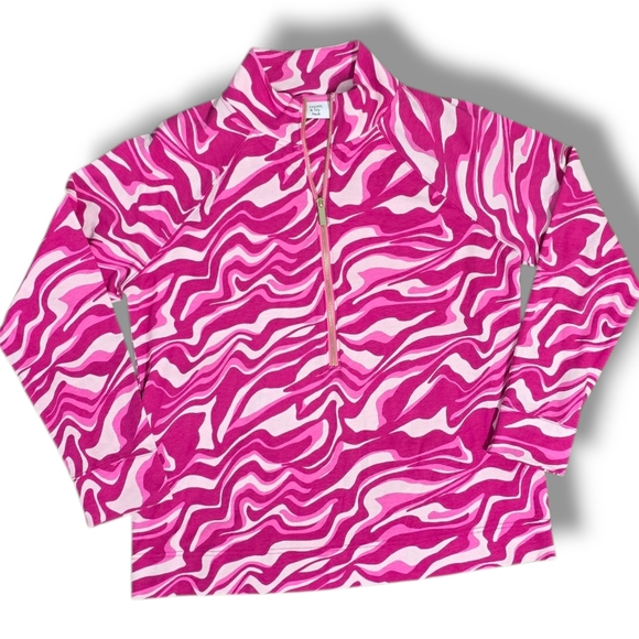 CROWN & IVY | BEACH COTTON BLEND HALF ZIP MARBLED SUN SHIRT PULLOVER - Picture 1 of 12
